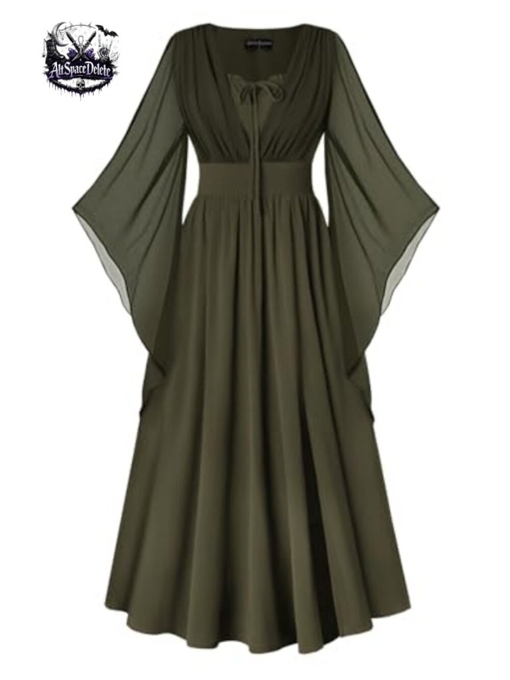 Renaissance Maxi Dress A-Line Front Slit 3/4 Sleeve Medieval Costume